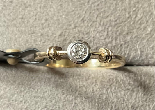 9ct Diamond solitaire bezel set engagement ring size M yellow gold and white gold