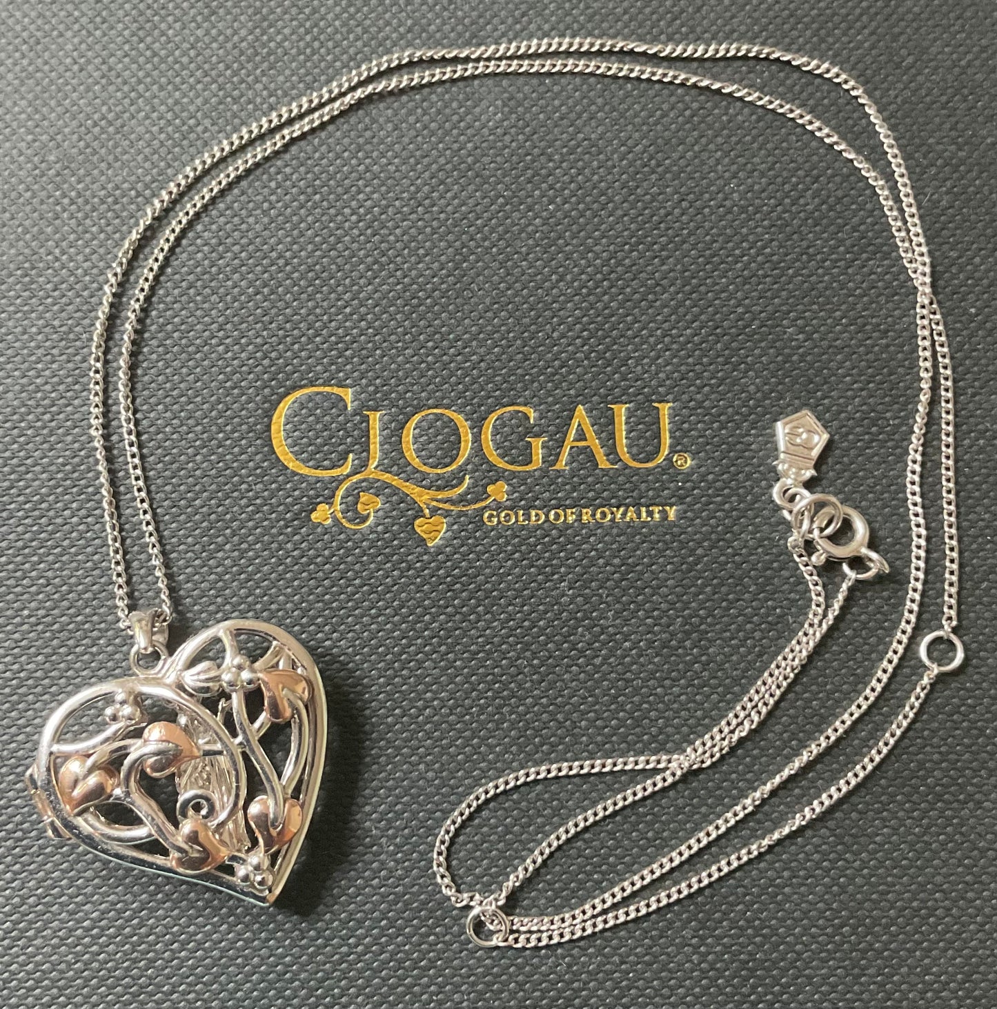 Clogau Large Fairy Heart Lockets necklace 18-22” in silver and rose gold RRP £330