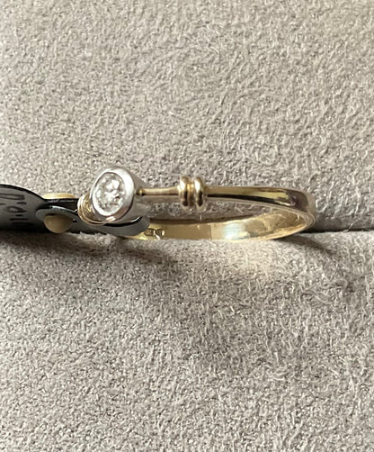 9ct Diamond solitaire bezel set engagement ring size M yellow gold and white gold