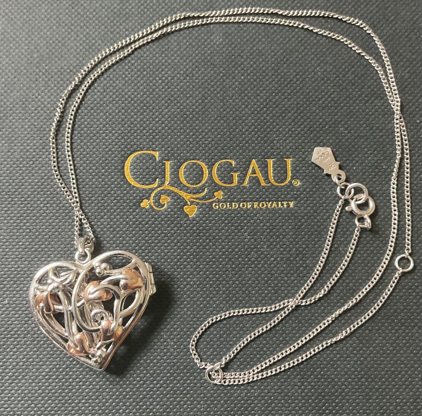 Clogau Large Fairy Heart Lockets necklace 18-22” in silver and rose gold RRP £330