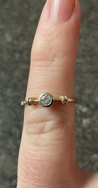 9ct Diamond solitaire bezel set engagement ring size M yellow gold and white gold