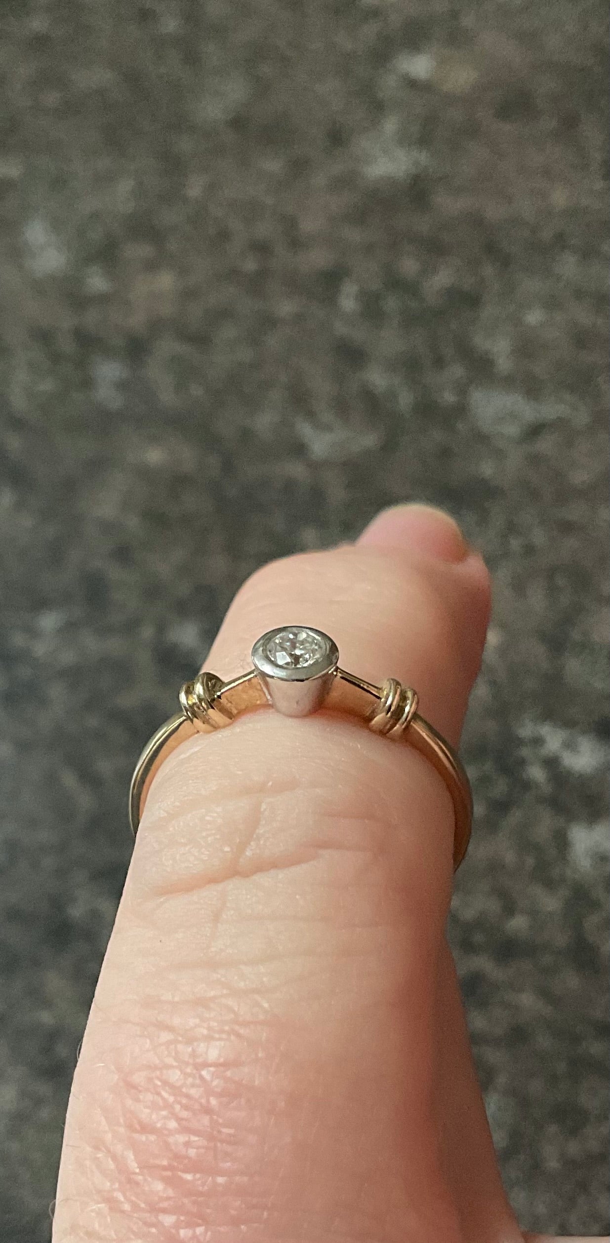 9ct Diamond solitaire bezel set engagement ring size M yellow gold and white gold