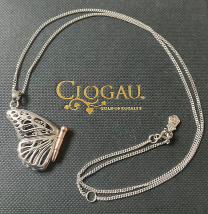Clogau Large Butterfly locket pendant necklace 18-20” in silver and rose gold