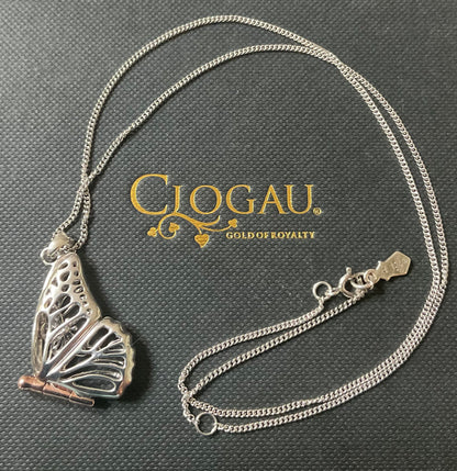 Clogau Large Butterfly locket pendant necklace 18-20” in silver and rose gold