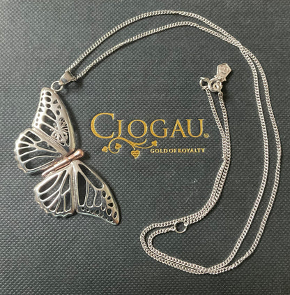 Clogau Large Butterfly locket pendant necklace 18-20” in silver and rose gold