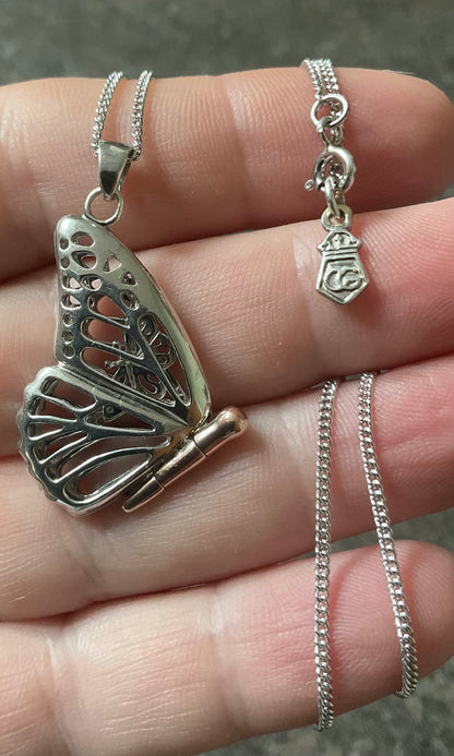 Clogau Large Butterfly locket pendant necklace 18-20” in silver and rose gold