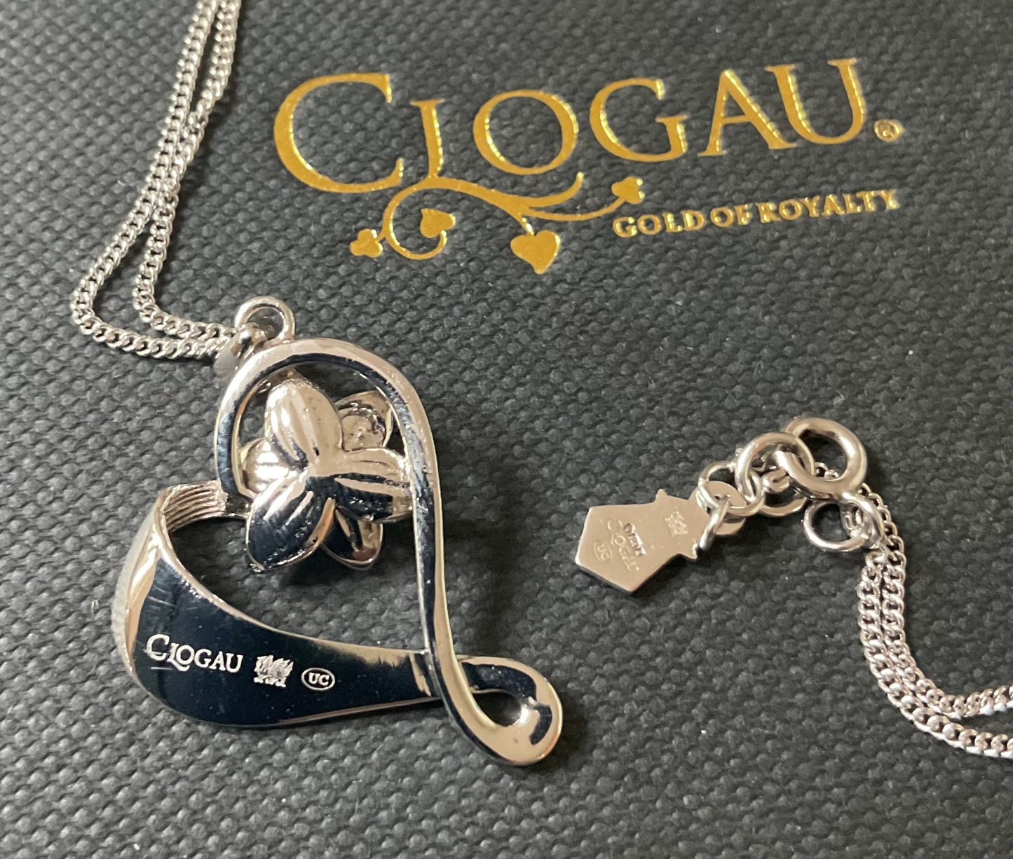 Clogau Diamond Daffodil Heart pendant necklace 18” in silver and rose gold