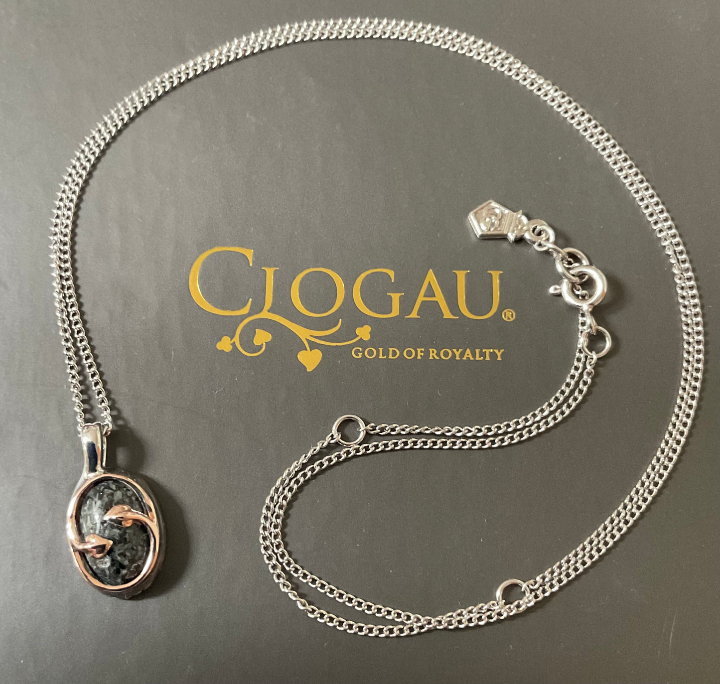 Clogau Preseli Bluestone Heart of Wales pendant necklace in silver and rose gold 18-22”