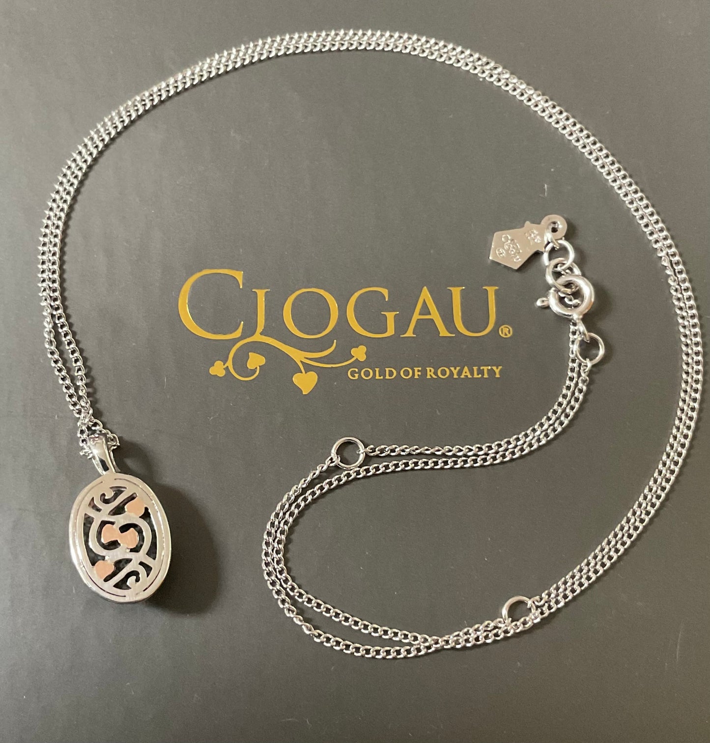 Clogau Preseli Bluestone Heart of Wales pendant necklace in silver and rose gold 18-22”