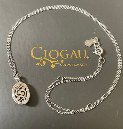 Clogau Preseli Bluestone Heart of Wales pendant necklace in silver and rose gold 18-22”