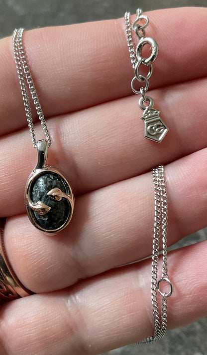 Clogau Preseli Bluestone Heart of Wales pendant necklace in silver and rose gold 18-22”