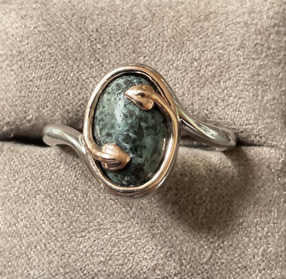 Clogau Preseli Bluestone Heart of Wales oval ring size S in silver and rose gold