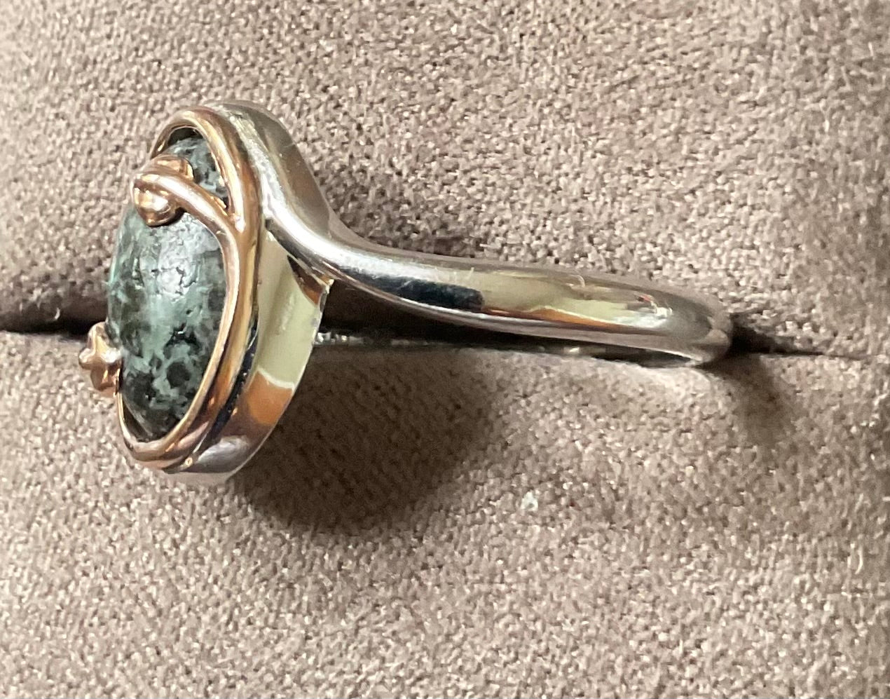 Clogau Preseli Bluestone Heart of Wales oval ring size S in silver and rose gold