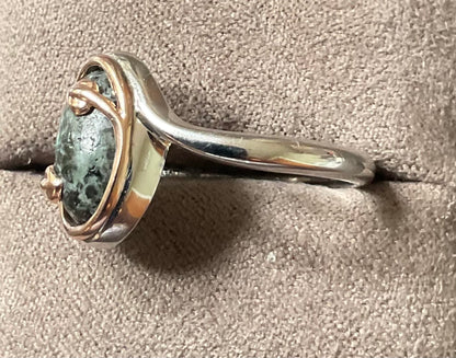 Clogau Preseli Bluestone Heart of Wales oval ring size S in silver and rose gold