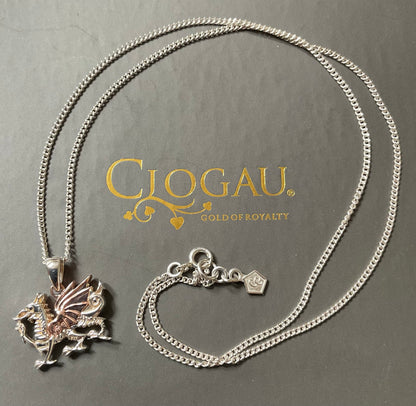 Unisex Clogau Welsh Dragon pendant necklace 18” in silver and rose gold