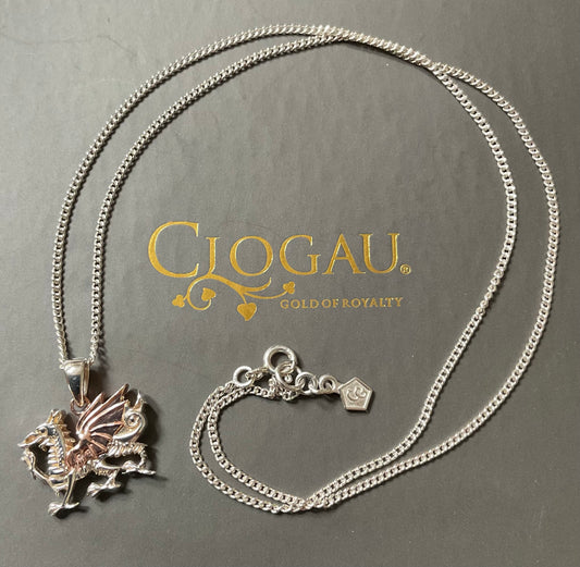 Unisex Clogau Welsh Dragon pendant necklace 18” in silver and rose gold
