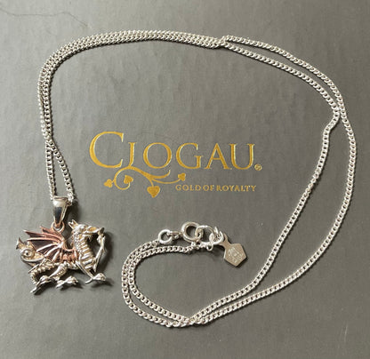Unisex Clogau Welsh Dragon pendant necklace 18” in silver and rose gold