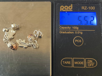 Clogau Royal Oak drop earrings in silver and rose gold