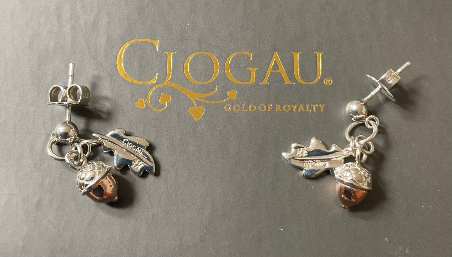 Clogau Royal Oak drop earrings in silver and rose gold