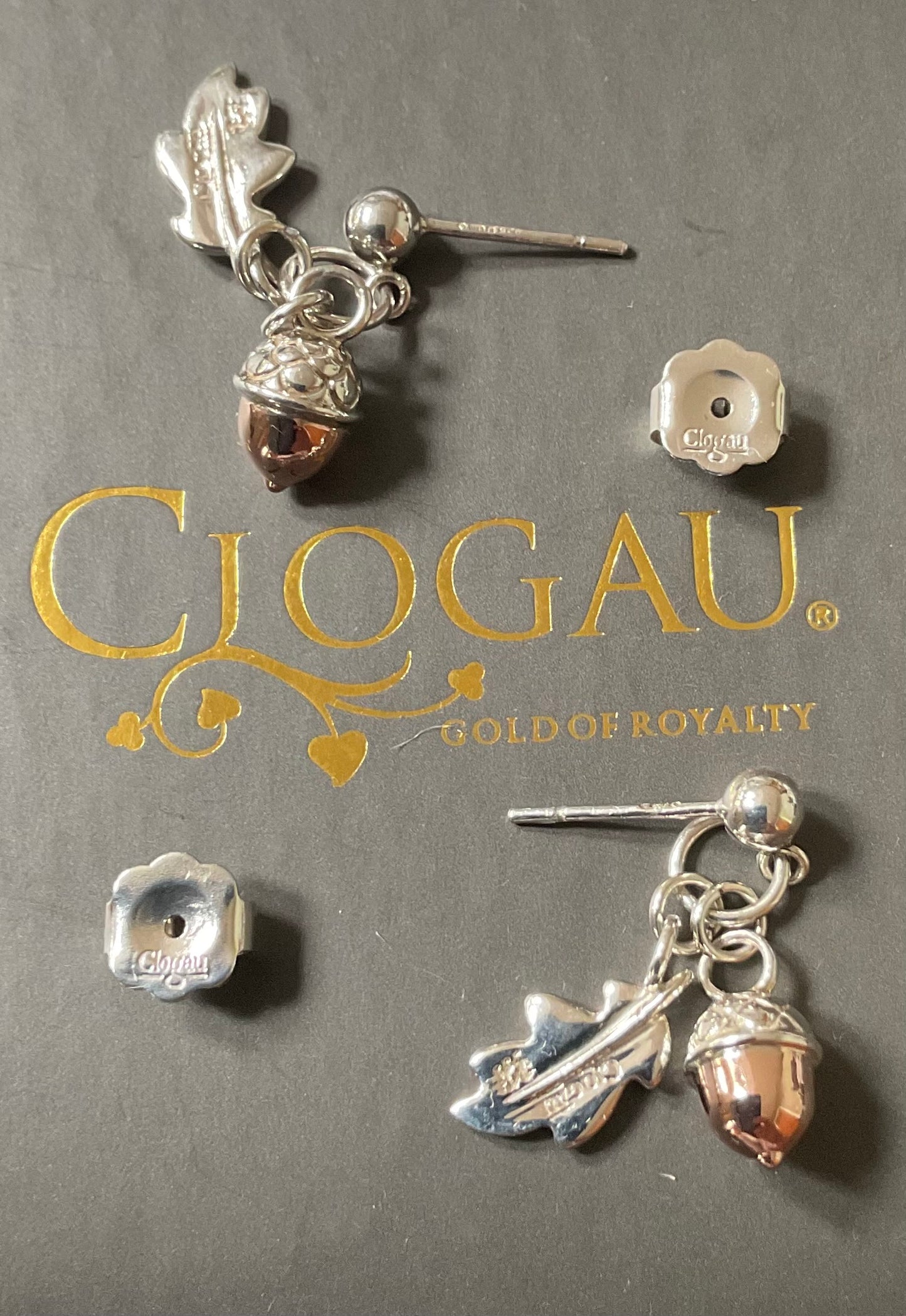 Clogau Royal Oak drop earrings in silver and rose gold