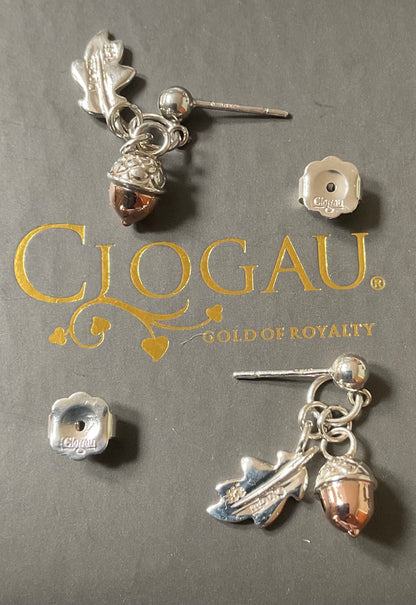 Clogau Royal Oak drop earrings in silver and rose gold