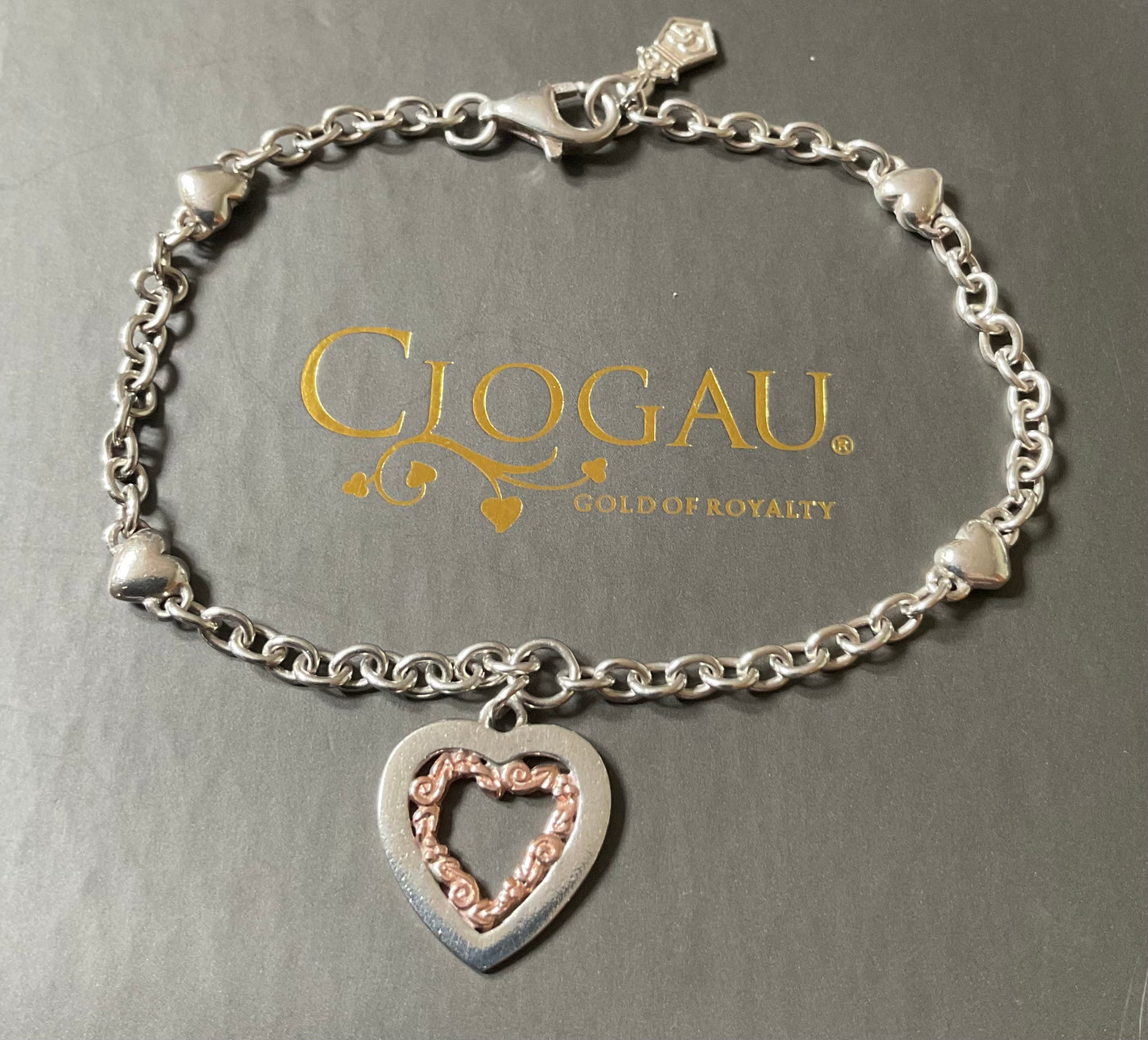 Clogau Tree of Life Inlay Heart bracelet in silver and rose gold 19cm