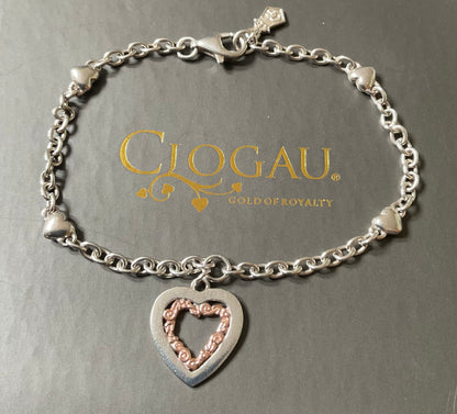 Clogau Tree of Life Inlay Heart bracelet in silver and rose gold 19cm