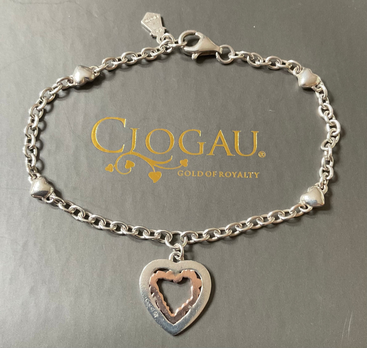 Clogau Tree of Life Inlay Heart bracelet in silver and rose gold 19cm