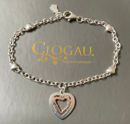 Clogau Tree of Life Inlay Heart bracelet in silver and rose gold 19cm