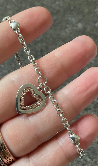 Clogau Tree of Life Inlay Heart bracelet in silver and rose gold 19cm