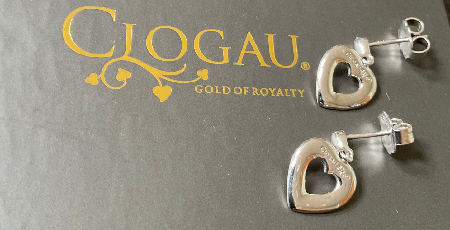 Clogau Tree of Life Inlay Heart drop earrings in silver and rose gold