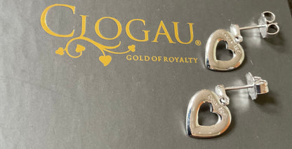 Clogau Tree of Life Inlay Heart drop earrings in silver and rose gold