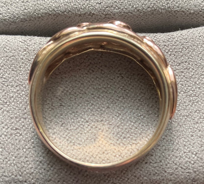 Clogau 9ct 3 Diamond Lovers Knot Celtic weave ring size N1/2 yellow and rose gold 4.83g