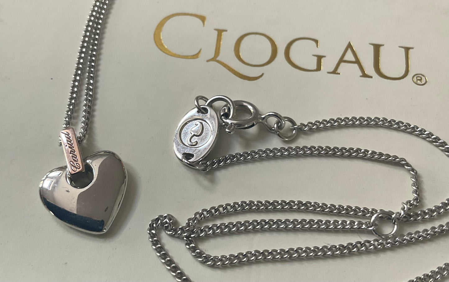 Clogau Cariad Heart pendant (small) necklace 18-22” in silver and rose gold