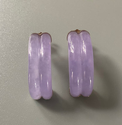 14K Lavender Jade double half hoop earrings in yellow gold 2.5cm