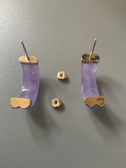 14K Lavender Jade double half hoop earrings in yellow gold 2.5cm
