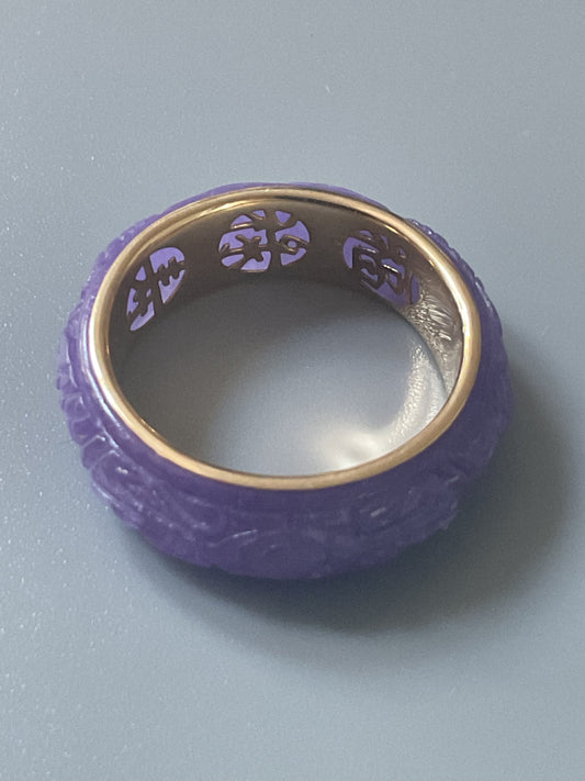 Vintage 14K Carved Lavender Jade ring size Q1/2 hallmarked yellow gold QVC