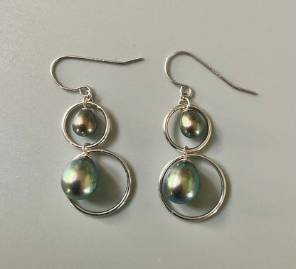 Honora 14K white gold Tahitian Pearls circles drop earrings