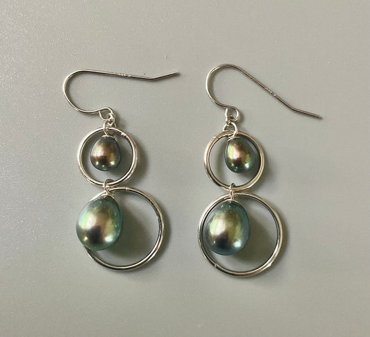 Honora 14K white gold Tahitian Pearls circles drop earrings
