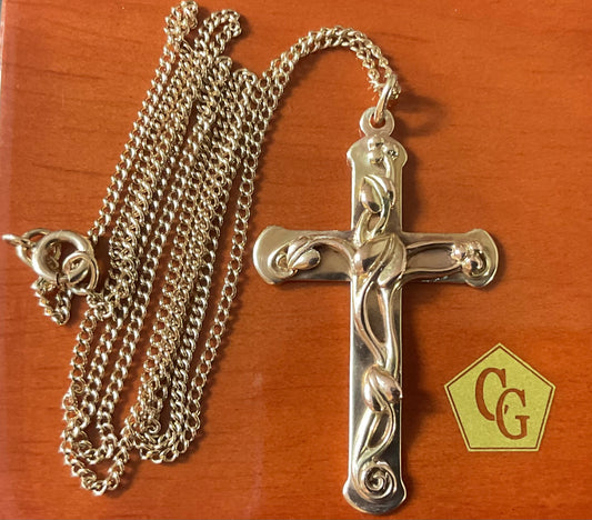 Vintage Clogau 9ct Tree of Life cross pendant necklace 19” yellow gold 6.57g