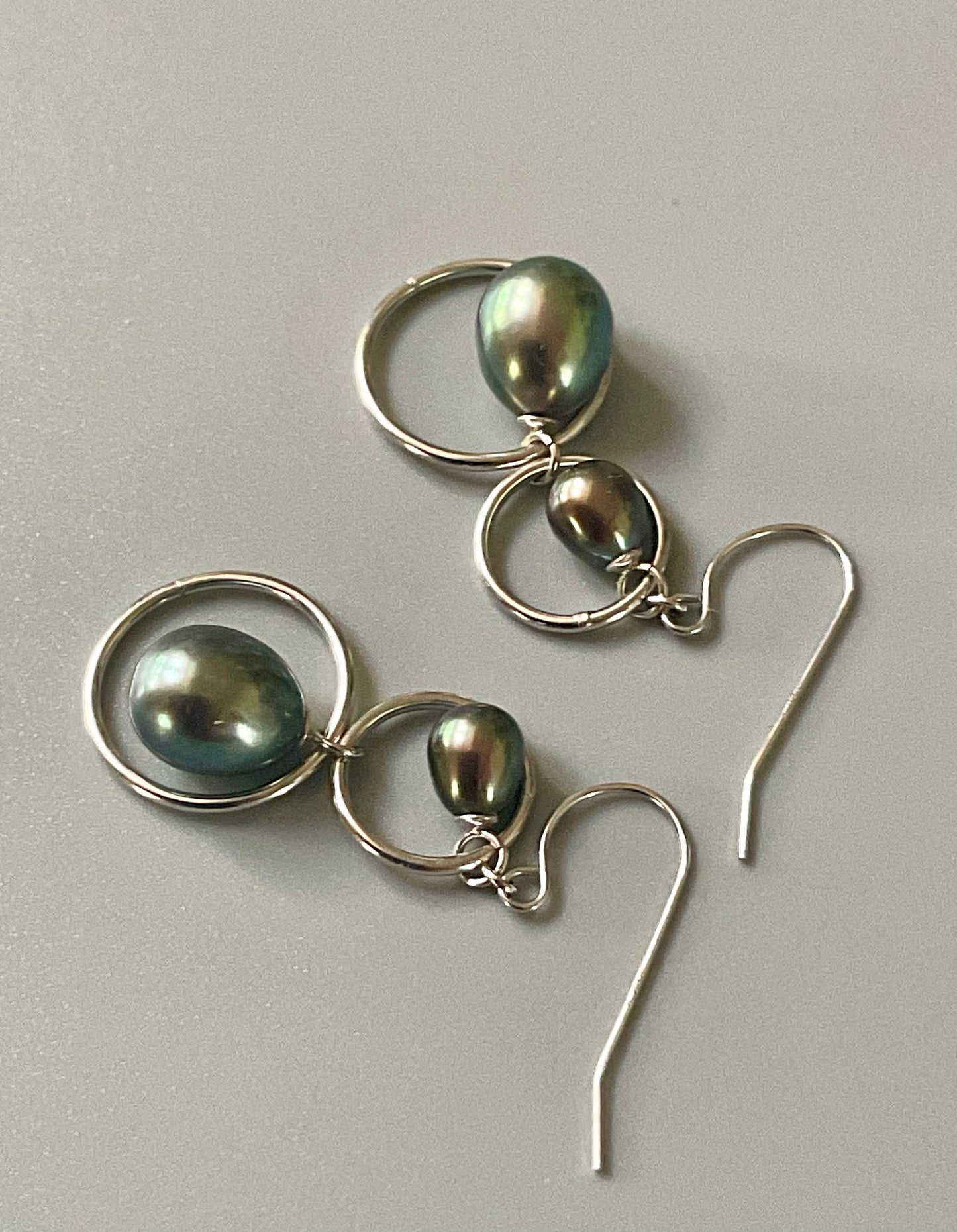 Honora 14K white gold Tahitian Pearls circles drop earrings