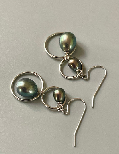 Honora 14K white gold Tahitian Pearls circles drop earrings