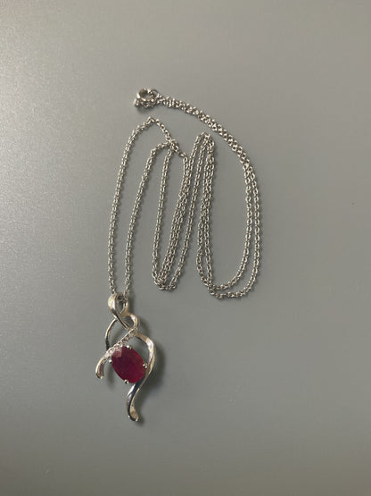 9ct Kallati Ruby and Diamond white gold pendant 18" necklace 0.85ct
