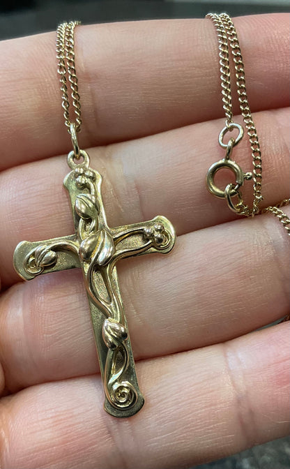 Vintage Clogau 9ct Tree of Life cross pendant necklace 19” yellow gold 6.57g