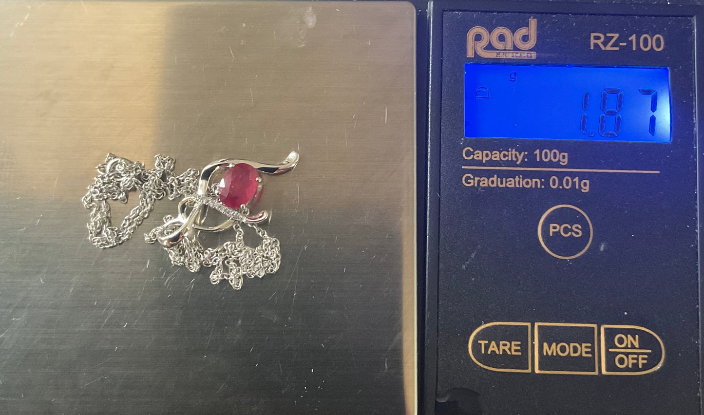 9ct Kallati Ruby and Diamond white gold pendant 18" necklace 0.85ct