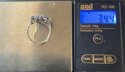 9ct Tanzanite Marquise cut cluster ring size O White gold bypass shoulders