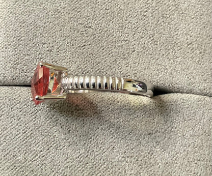 10K Orange Red 8mm solitaire gemstone ring size N white gold Andesine? TGGC 417