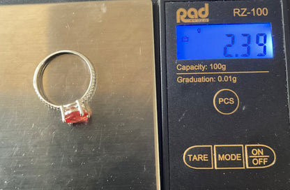 10K Orange Red 8mm solitaire gemstone ring size N white gold Andesine? TGGC 417