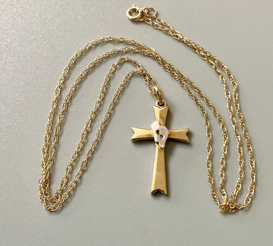 9ct Foot Prints in the Sand 'It was then that I carried you' 18" cross necklace