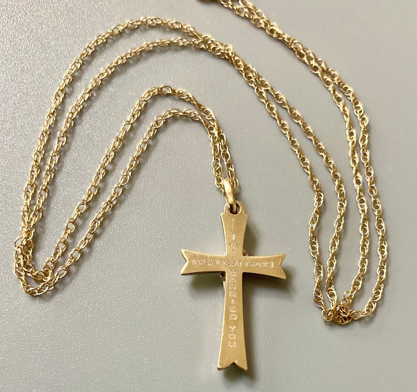 9ct Foot Prints in the Sand 'It was then that I carried you' 18" cross necklace
